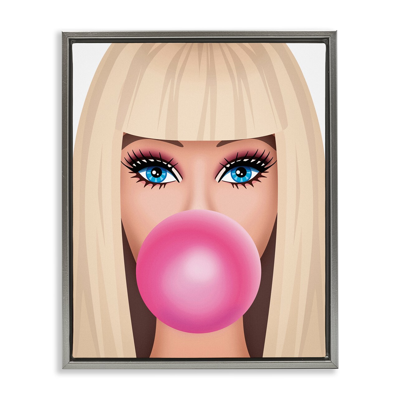 Stupell Industries Blonde Girl & Bubblegum Framed Floater Canvas Wall Art Design by Nataly White